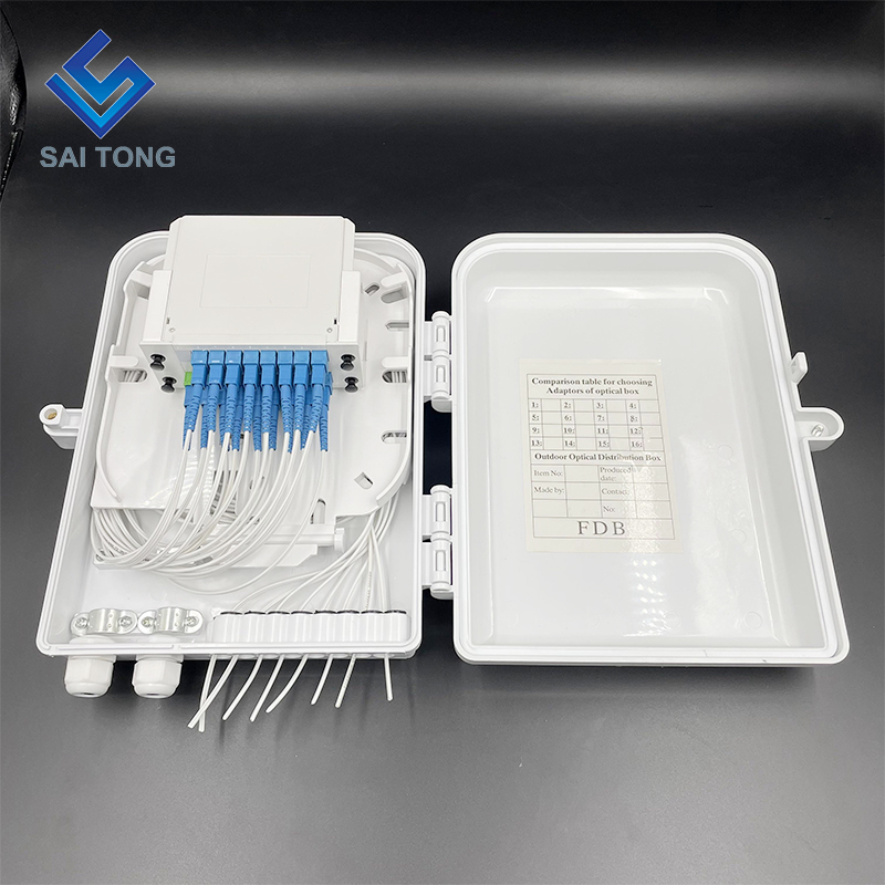 FTTH BOX 16 แกนกลางแจ้ง 16 พอร์ตกล่องกระจายไฟเบอร์พร้อมกล่องเทอร์มินัลแยก plc 1x16 สำหรับติดผนังและเสา