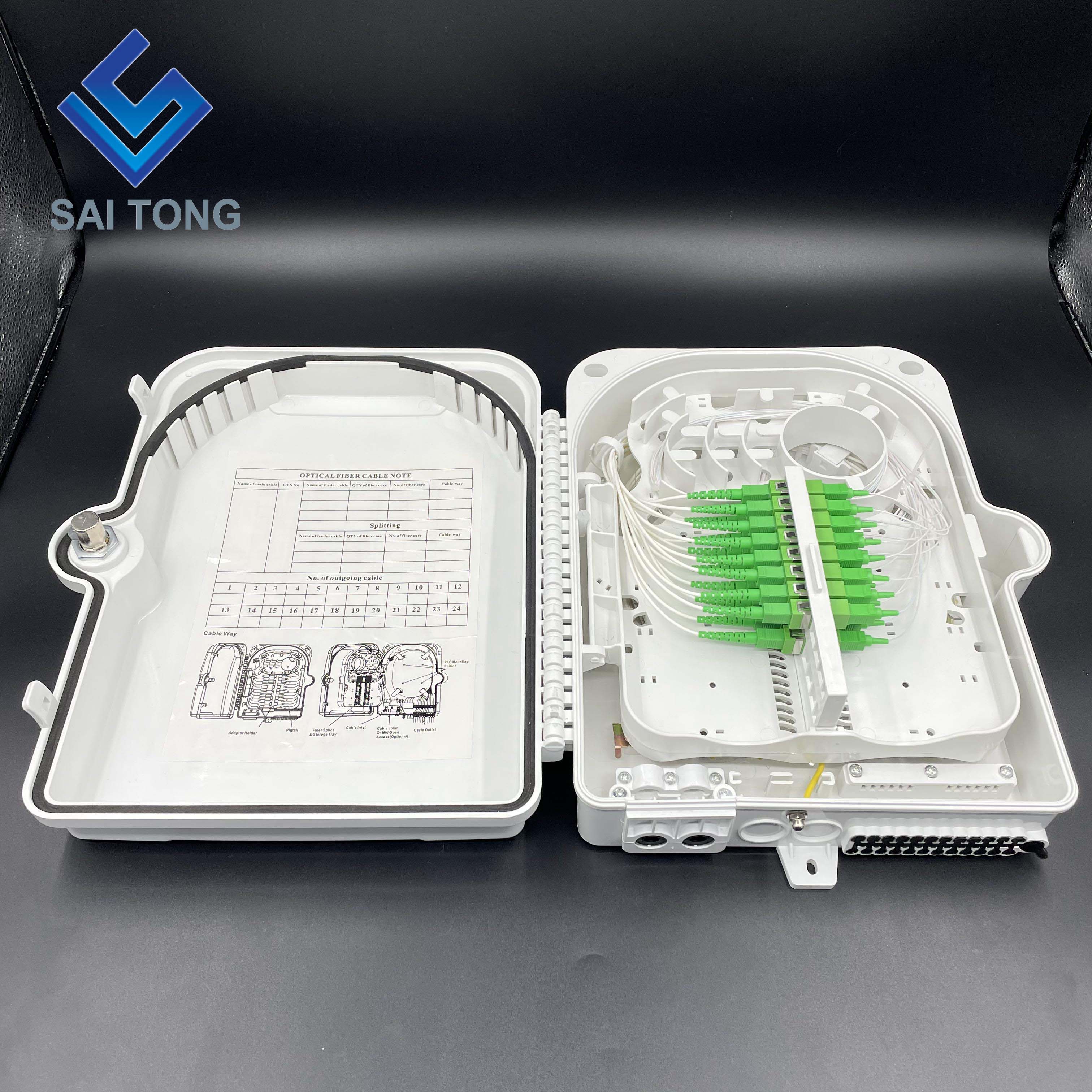 Saitong 24 Core กล่องกระจายใยแก้วนำแสง 4 ใน 24 ออกกล่องป้องกันใยแก้วนำแสงวัสดุ ABS กล่องประกบใยแก้ว 24 แกน