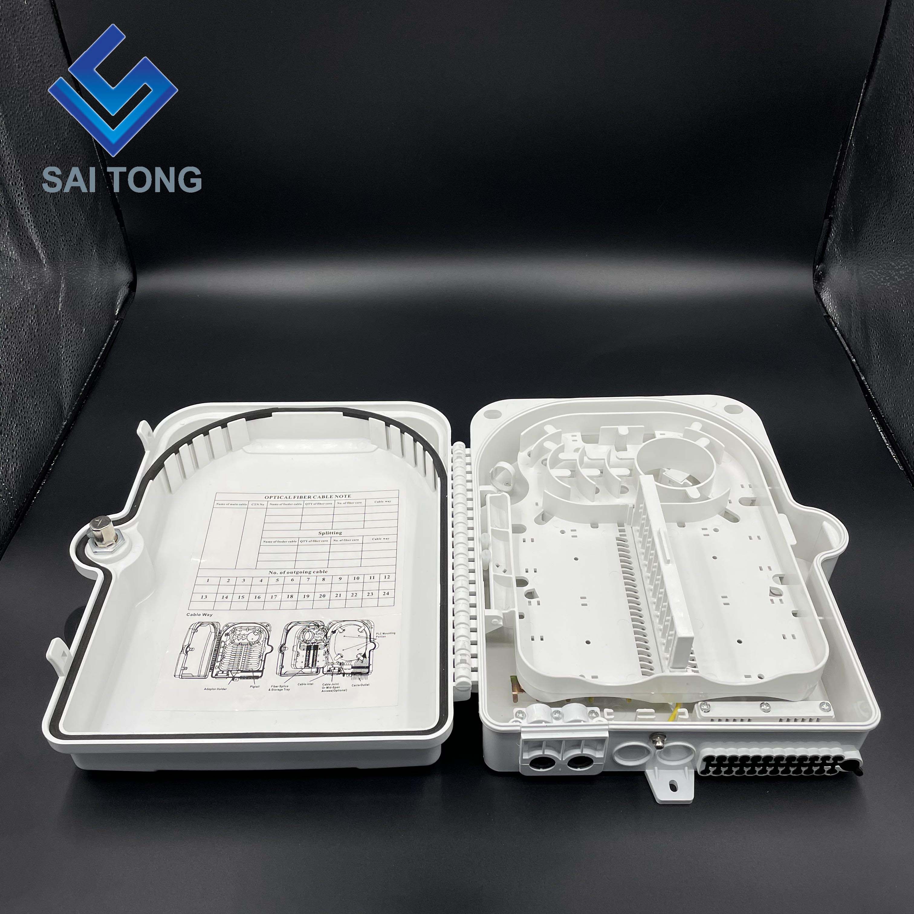 Saitong 24 Core กล่องกระจายใยแก้วนำแสง 4 ใน 24 ออกกล่องป้องกันใยแก้วนำแสงวัสดุ ABS กล่องประกบใยแก้ว 24 แกน