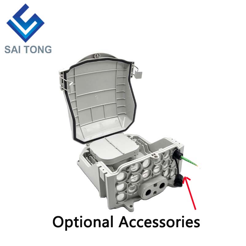 FTTH Saitong IP65 กล่องเทอร์มินัลใยแก้วนำแสง 16 คอร์วัสดุ PC + ABS กลางแจ้ง 16 พอร์ตกล่องกระจายพร้อม 2 ถาด