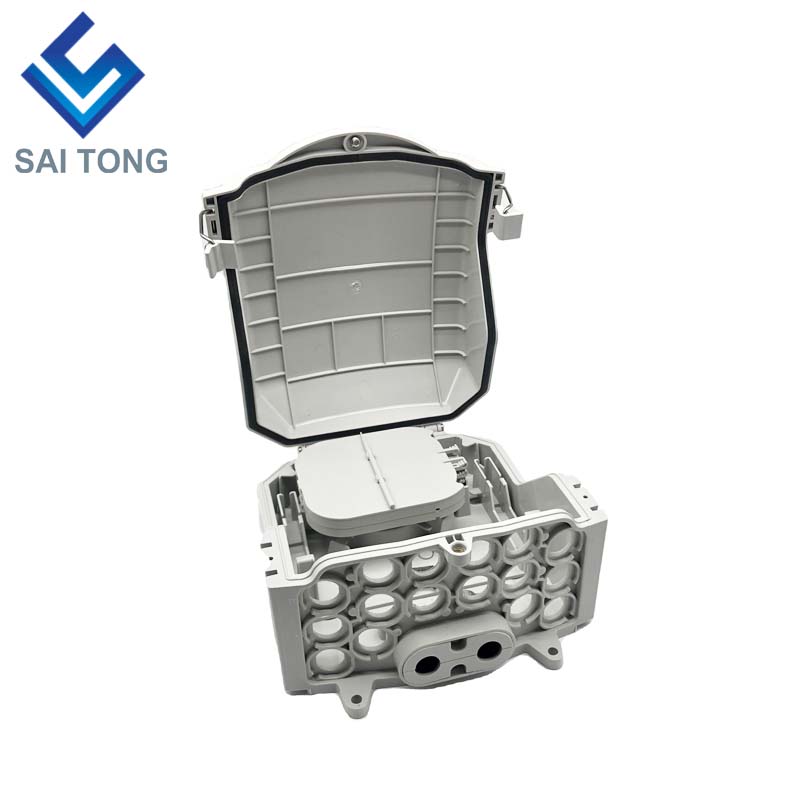 FTTH Saitong IP65 กล่องเทอร์มินัลใยแก้วนำแสง 16 คอร์วัสดุ PC + ABS กลางแจ้ง 16 พอร์ตกล่องกระจายพร้อม 2 ถาด