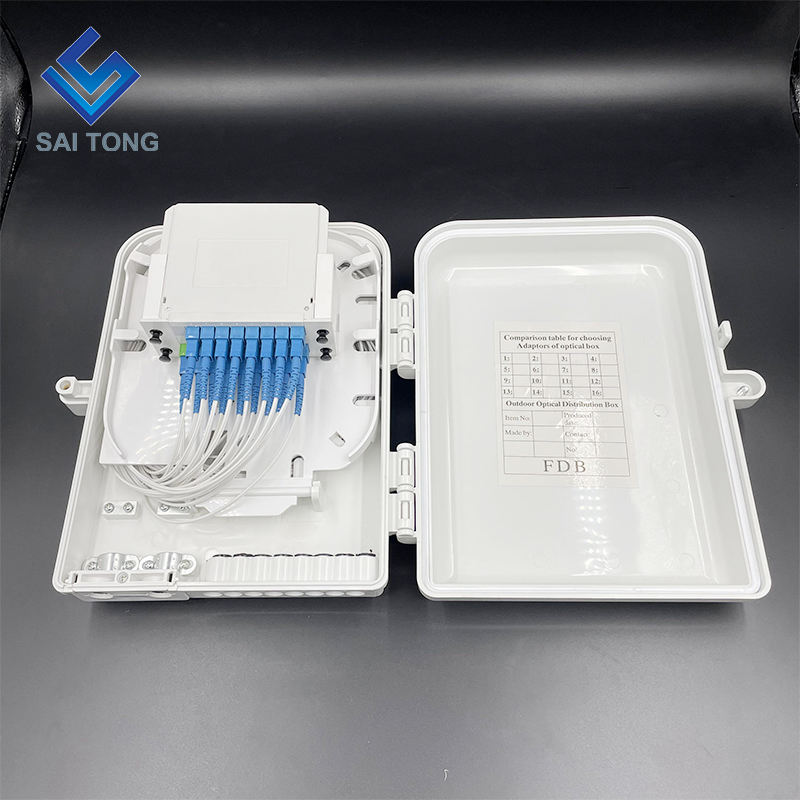 FTTH BOX 16 แกนกลางแจ้ง 16 พอร์ตกล่องกระจายไฟเบอร์พร้อมกล่องเทอร์มินัลแยก plc 1x16 สำหรับติดผนังและเสา