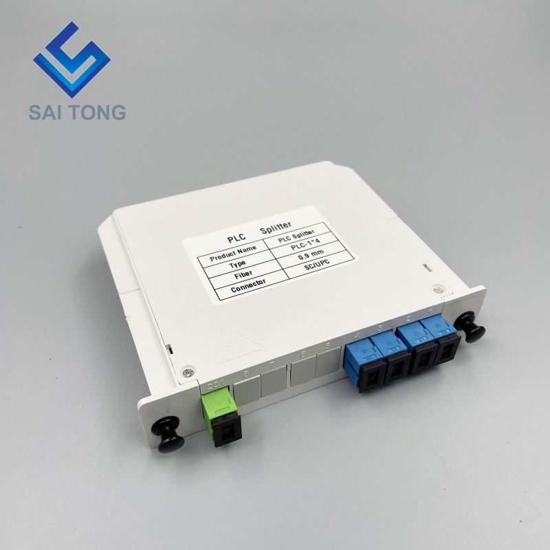 1:4 SC / UPC Rack Mount Plc Splitter กล่อง ABS SC UPC Connectors Cassette Type 1X4 Optical Fiber Splitter