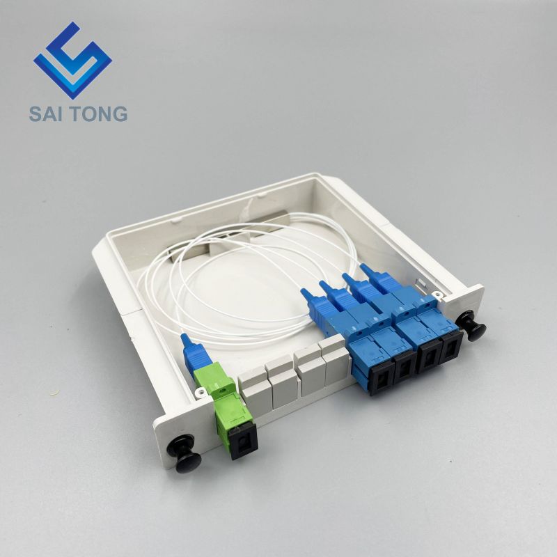 1:4 SC / UPC Rack Mount Plc Splitter กล่อง ABS SC UPC Connectors Cassette Type 1X4 Optical Fiber Splitter