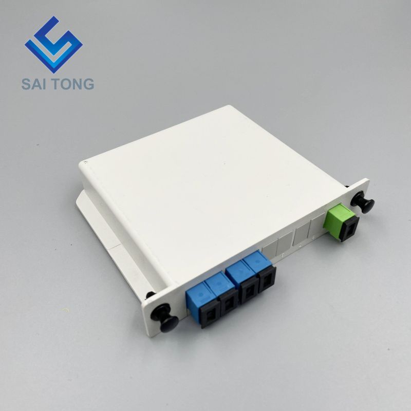 1:4 SC / UPC Rack Mount Plc Splitter กล่อง ABS SC UPC Connectors Cassette Type 1X4 Optical Fiber Splitter