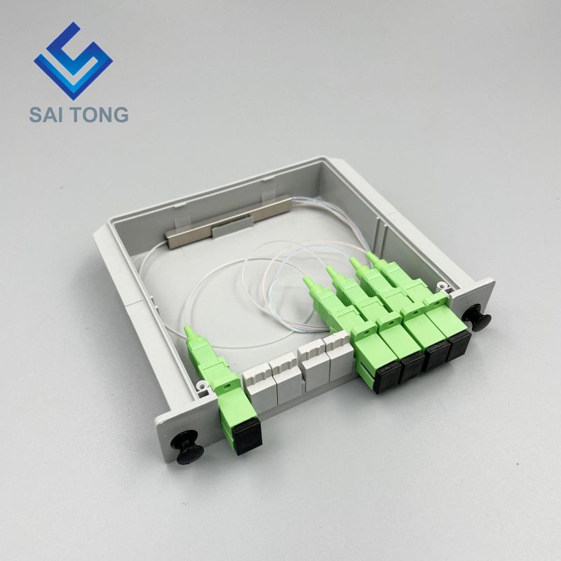 1:4 SC/APC Rack Mount Plc Splitter กล่อง ABS SC UPC Connectors Cassette Type 1X4 Optical Fiber Splitter