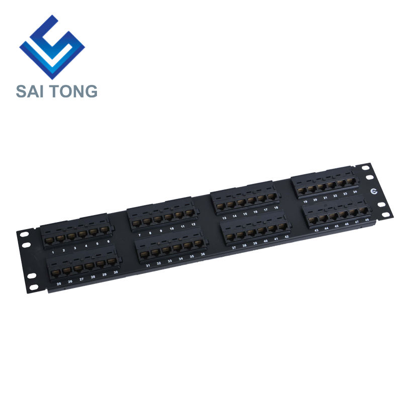 2U 19 '' 48 พอร์ต RJ45 แจ็คเก็ต Krone, ตัวยึดเหล็ก Cat6 Patch Panel Blank Unshielded utp Cat5e CAT6 CAT6A RJ45 Patch