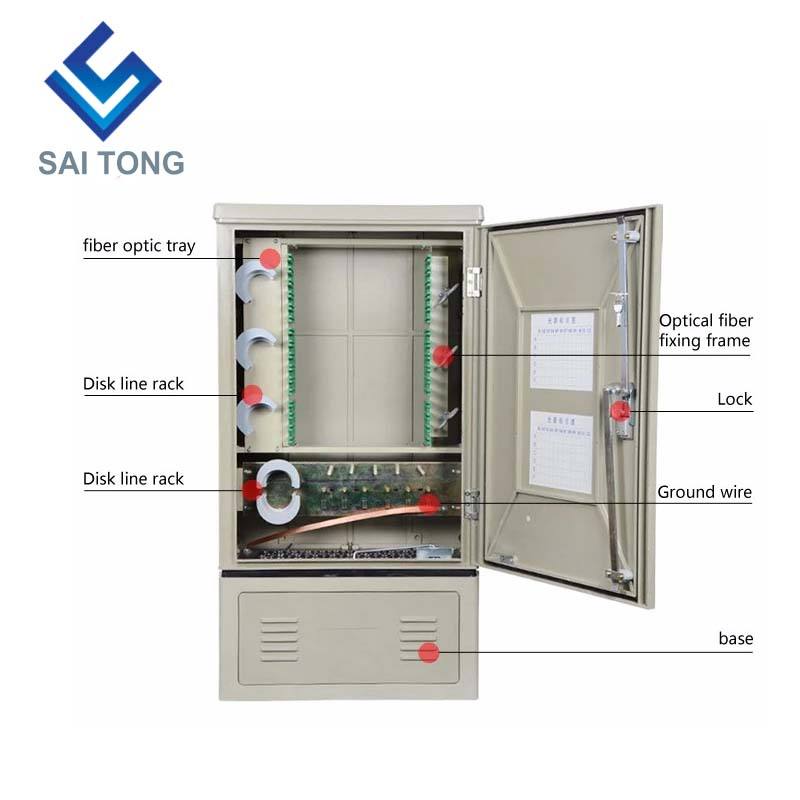 SaiTong FTTH 144 Core cross connect ตู้อุปกรณ์โทรคมนาคม SMC กลางแจ้งกันน้ำ IP55 144 core ตู้ไฟเบอร์ออปติก ODF