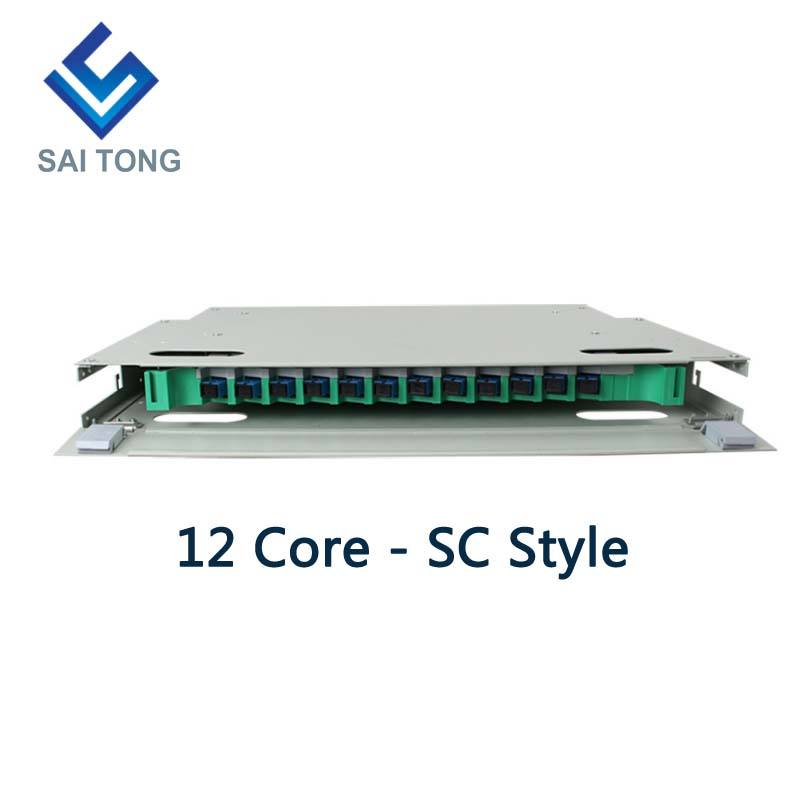 SaiTong FTTH 19 Inch Rack Mount 12 Port Cabinet SC/FC ODF 1 U 12 core Optical Fiber Distribution Frame Optional Full Load (อุปกรณ์เสริม)