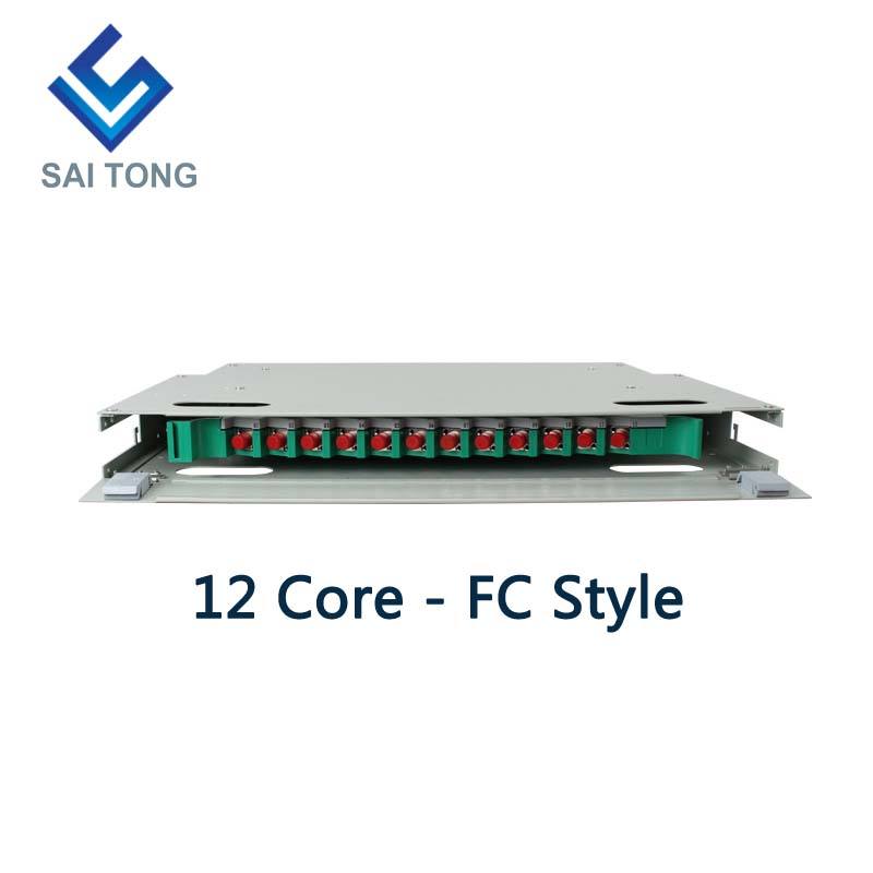 SaiTong FTTH 19 Inch Rack Mount 12 Port Cabinet SC/FC ODF 1 U 12 core Optical Fiber Distribution Frame Optional Full Load (อุปกรณ์เสริม)