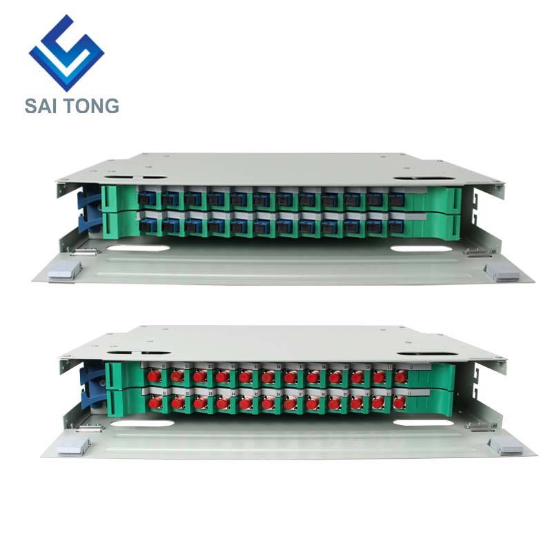 SaiTong FTTH 19 นิ้ว Rack Mounting 24 Port Cabinet SC/FC ODF 2 U 24 core Optical Fiber Distribution Frame Optional Full Load