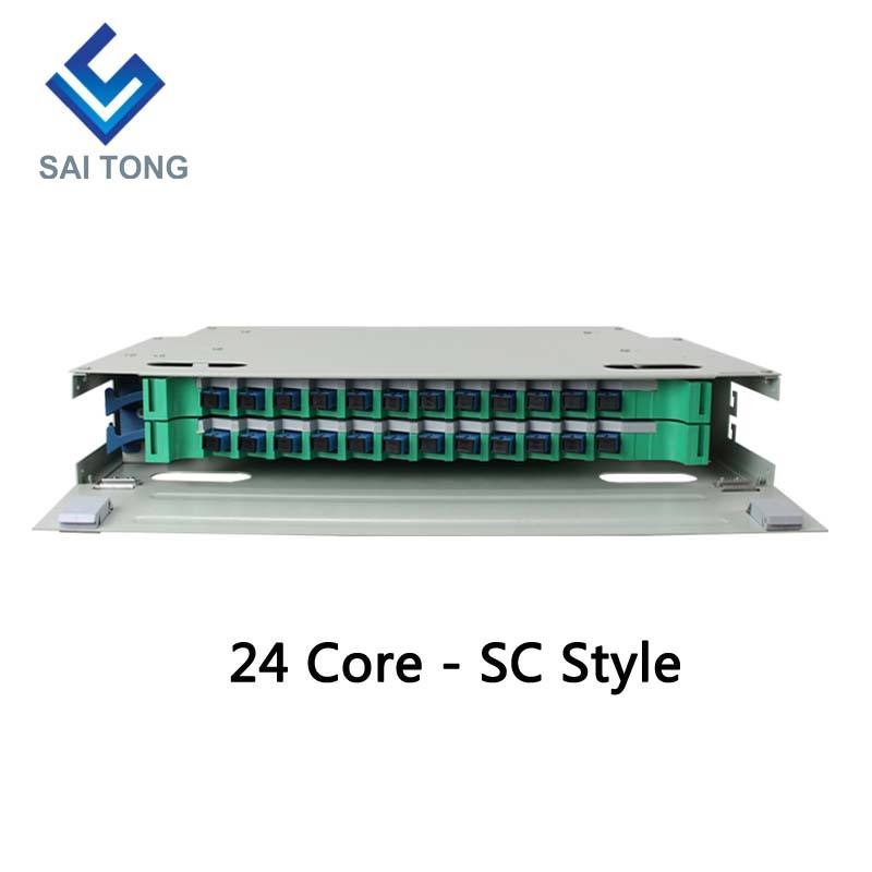 SaiTong FTTH 19 นิ้ว Rack Mounting 24 Port Cabinet SC/FC ODF 2 U 24 core Optical Fiber Distribution Frame Optional Full Load