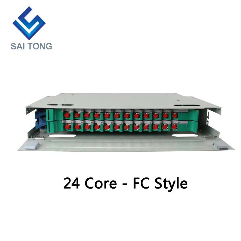 SaiTong FTTH 19 นิ้ว Rack Mounting 24 Port Cabinet SC/FC ODF 2 U 24 core Optical Fiber Distribution Frame Optional Full Load