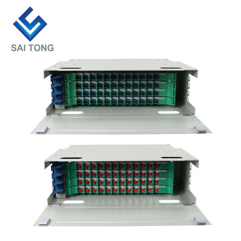 SaiTong FTTH 19 นิ้ว Rack Mount 48 พอร์ตตู้ SC / FC ODF 4 U 48 core กรอบการกระจายใยแก้วนำแสงเสริมโหลดเต็ม