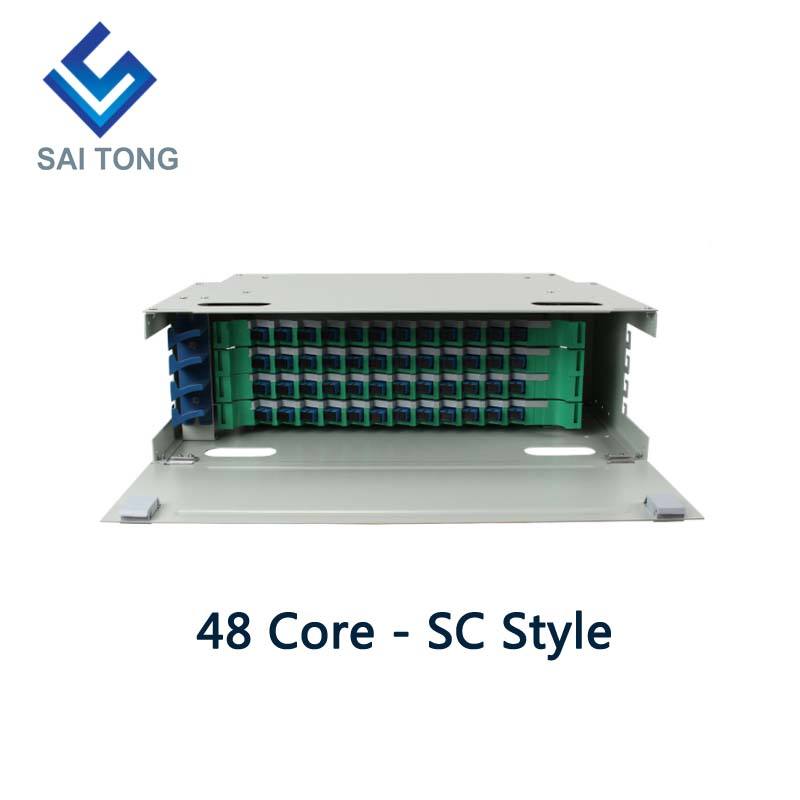 SaiTong FTTH 19 นิ้ว Rack Mount 48 พอร์ตตู้ SC / FC ODF 4 U 48 core กรอบการกระจายใยแก้วนำแสงเสริมโหลดเต็ม