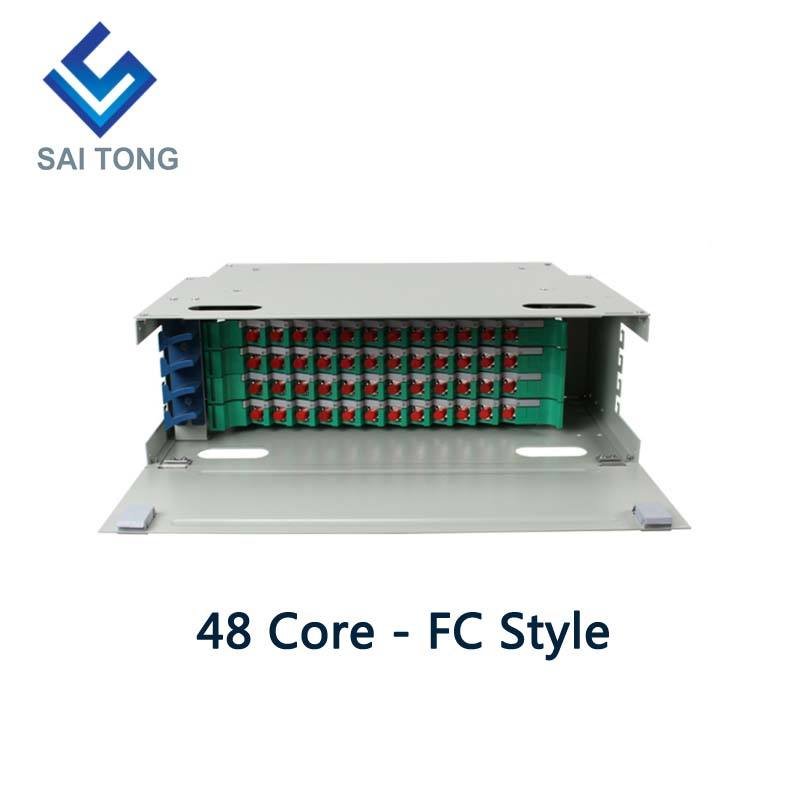 SaiTong FTTH 19 นิ้ว Rack Mount 48 พอร์ตตู้ SC / FC ODF 4 U 48 core กรอบการกระจายใยแก้วนำแสงเสริมโหลดเต็ม