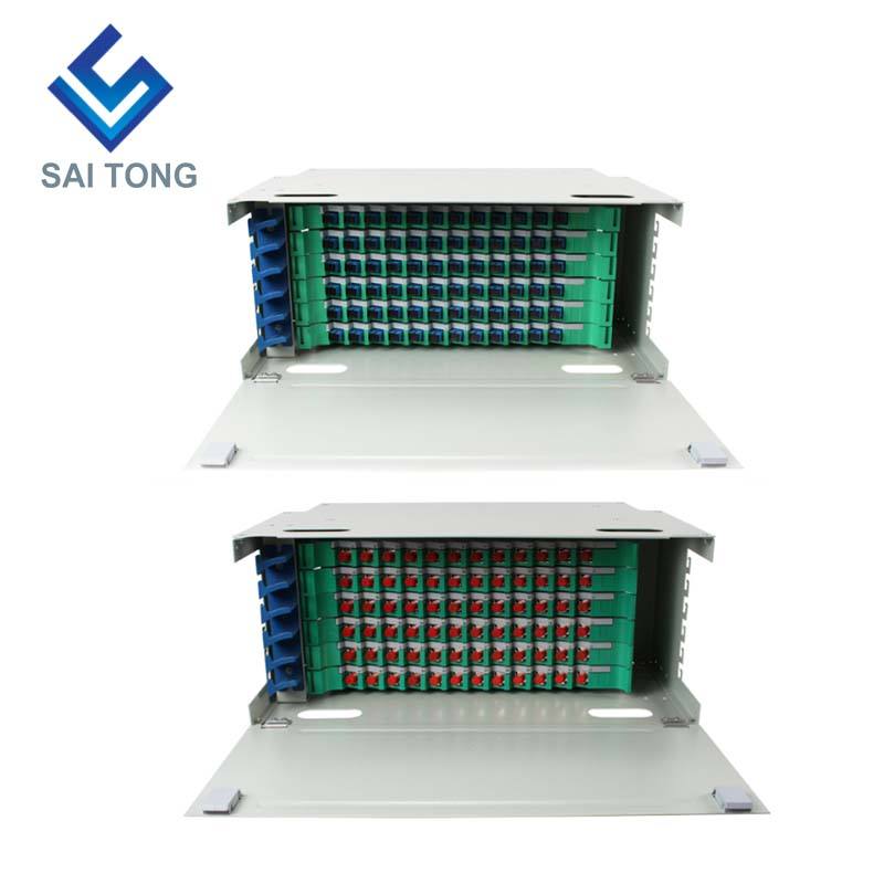 SaiTong FTTH 19 นิ้ว Rack Mount 72 พอร์ตตู้ SC / FC ODF 6 U 72 core กรอบการกระจายใยแก้วนำแสงเสริมโหลดเต็ม