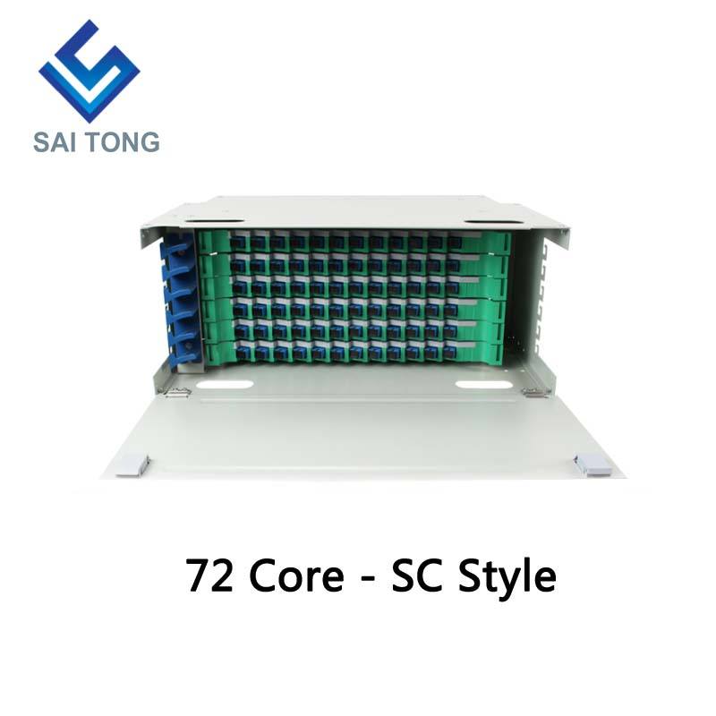 SaiTong FTTH 19 นิ้ว Rack Mount 72 พอร์ตตู้ SC / FC ODF 6 U 72 core กรอบการกระจายใยแก้วนำแสงเสริมโหลดเต็ม