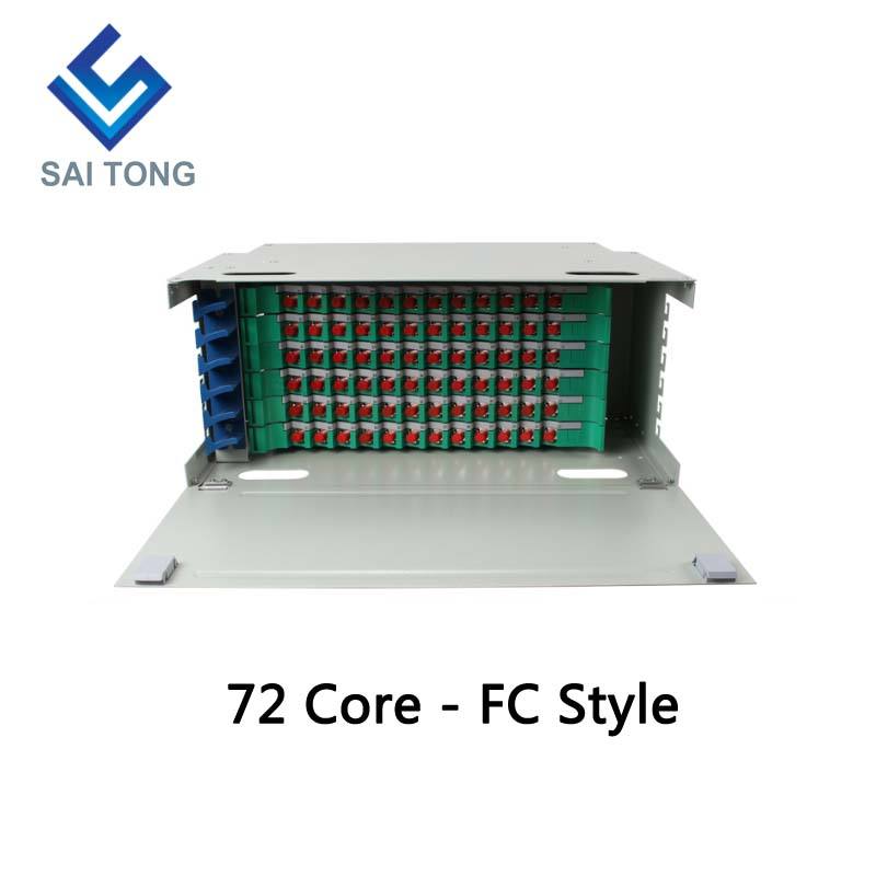 SaiTong FTTH 19 นิ้ว Rack Mount 72 พอร์ตตู้ SC / FC ODF 6 U 72 core กรอบการกระจายใยแก้วนำแสงเสริมโหลดเต็ม