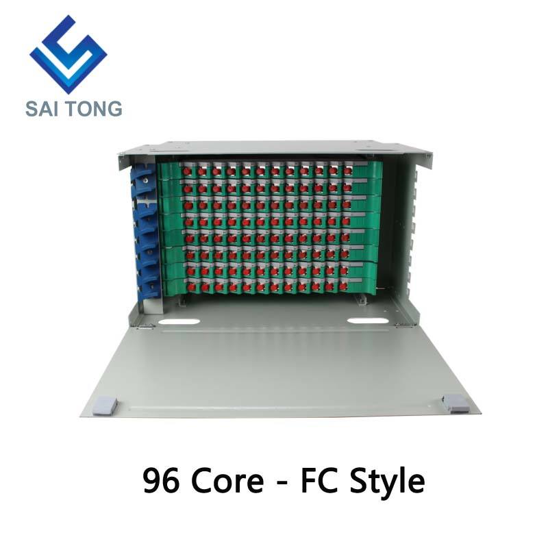 FTTH 19 นิ้ว Rack Mount 96 พอร์ตตู้ SC / FC ODF 8U 96 core ราคากรอบการกระจายใยแก้วนำแสงกลางแจ้งตัวเลือกโหลดเต็ม