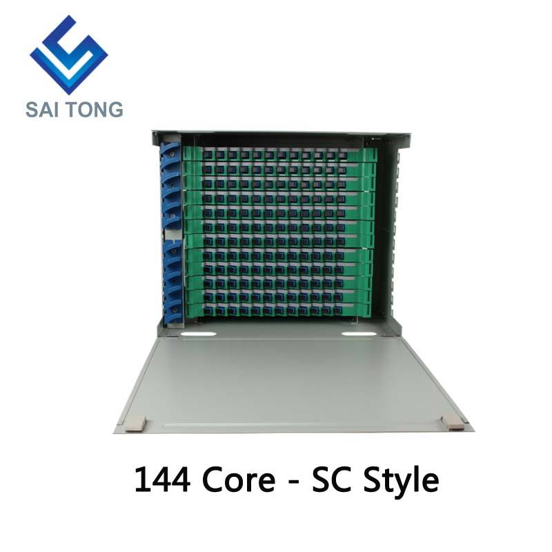 2022 SaiTong FTTH 19 นิ้ว Rack Mount 144 พอร์ตตู้ SC / FC ODF 12U 144 core กรอบการกระจายใยแก้วนำแสงเสริมโหลดเต็ม