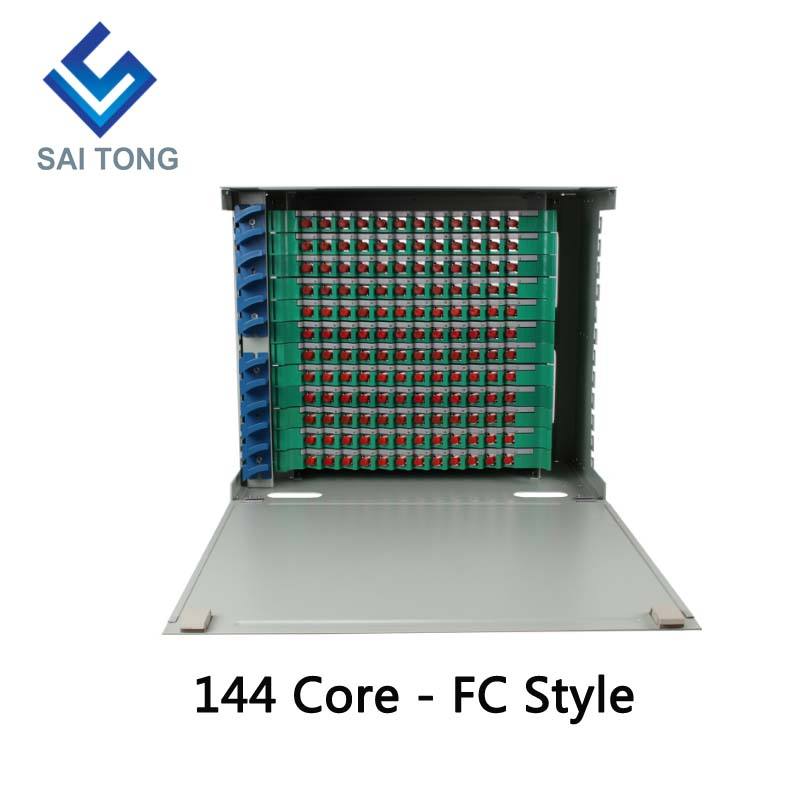 2022 SaiTong FTTH 19 นิ้ว Rack Mount 144 พอร์ตตู้ SC / FC ODF 12U 144 core กรอบการกระจายใยแก้วนำแสงเสริมโหลดเต็ม